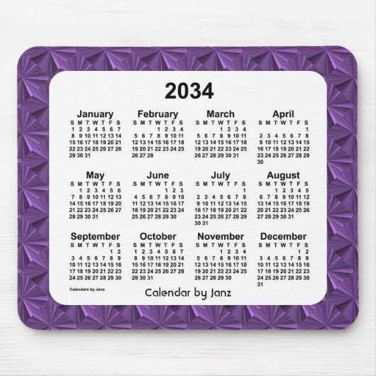 2034 Purple Diamonds Calendar Mousepad (Vorne)