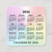 2034 Rainbow Shimmer Calendar von Janz Quadratische Visitenkarte (Vorderseite)