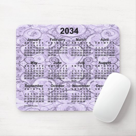 2034 Tiny Bubbles Lila Calendar von Janz Mousepad (Mit Mouse)