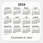 2034 Weißkalender von Janz Square Sticker (Vorderseite)