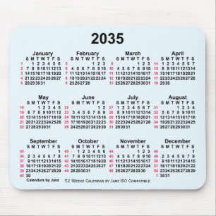 2035 Alice Blue 52 Weeks ISO Calendar by Janz Mousepad