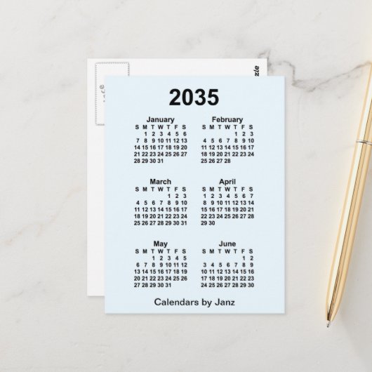 2035 Alice Blue 6 Monat Mini-Kalender von Janz Postkarte (Vorderseite/Rückseite Beispiel)