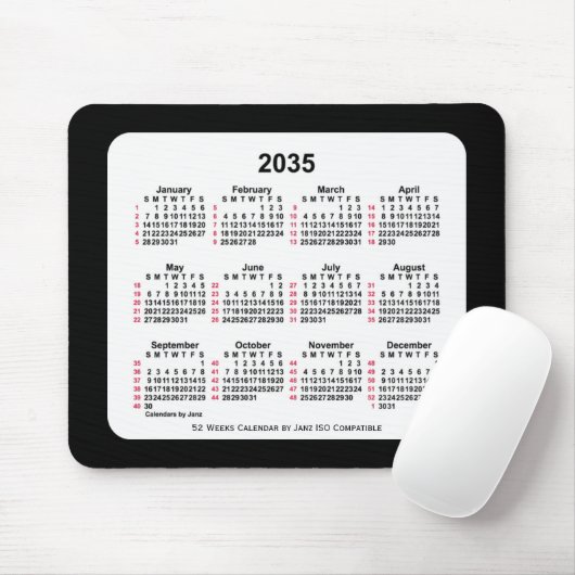 2035 Black 52 Weeks ISO Calendar by Janz Two Mousepad (Mit Mouse)