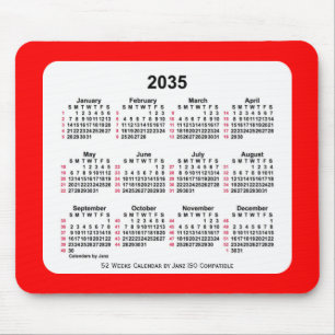 2035 Red 52 Weeks ISO Kalender von Janz Two Tone Mousepad