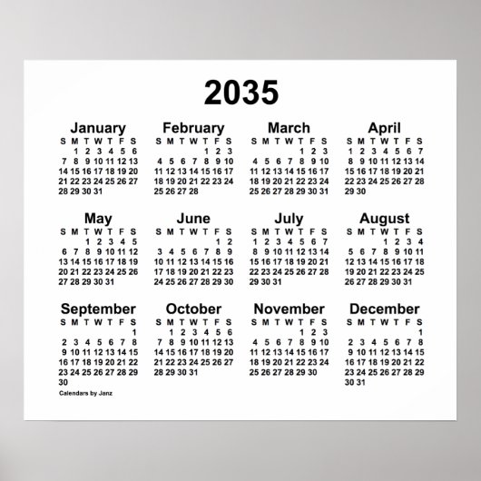 2035 Weißer Kalender von Janz Print Poster (Vorne)