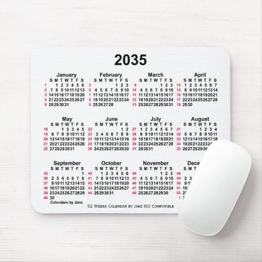 2035 White 52 Weeks ISO Calendar by Janz Mousepad (Mit Mouse)