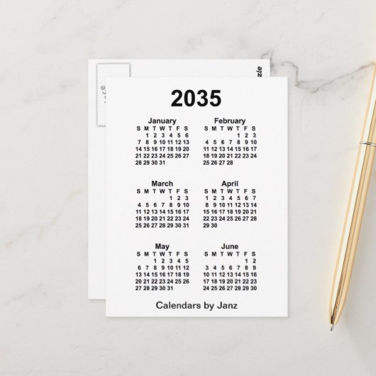 2035 White 6 Month Mini Kalender von Janz Postkarte (Vorderseite/Rückseite Beispiel)