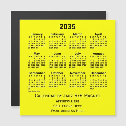 2035 Yellow Business Calendar von Janz Magnetkarte (Vorne/Hinten)