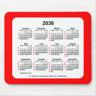 2036 Red 52 Weeks ISO Kalender von Janz Two Tone Mousepad
