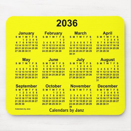 2036 Yellow Calendar by Janz Mouse Pad Mousepad (Vorne)