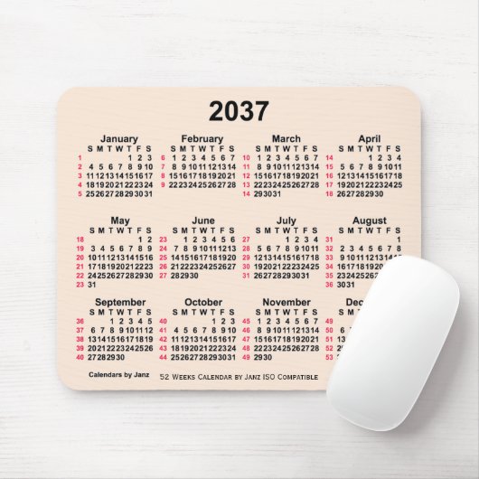 2037 Antikes Weiß 52 Wochen ISO Kalender von Janz Mousepad (Mit Mouse)