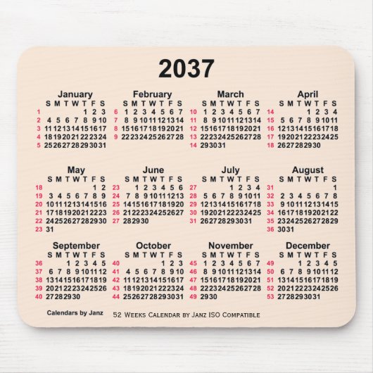 2037 Antikes Weiß 52 Wochen ISO Kalender von Janz Mousepad (Vorne)