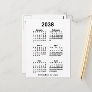 2038 Weißer 6-Monats-Mini-Kalender von Janz Postkarte