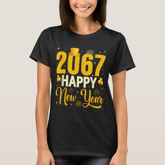 2067 Happy New Year Retro Funny 67 Six Seven Meme T-Shirt (Vorderseite)