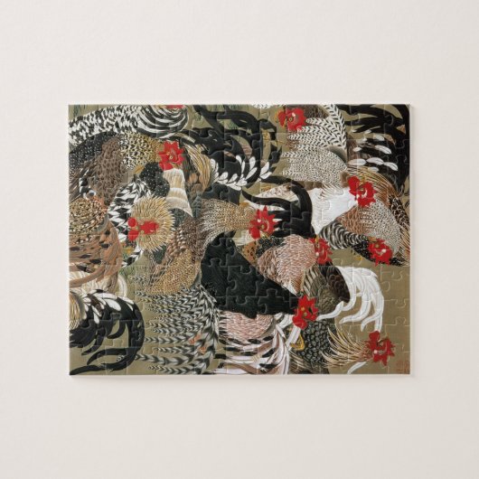 20. 群鶏図, 若冲 Menge der Hähne, Jakuchu, Japan-Kunst Puzzle (Horizontal)