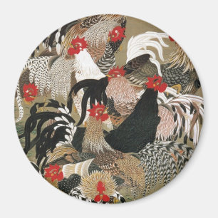 20. 群 鶏 図, 若 冲 Flock of Roosters, Jakuchu Magnet