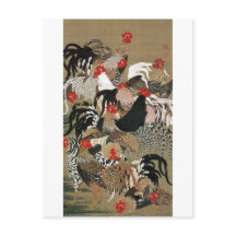 20. 群 鶏 図, 若 冲 Flock of Roosters, Jakuchu