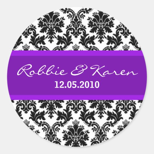 20 - 1,50" Schwarzer Damast & Lila Gefälligkeitsau Runder Aufkleber (Vorderseite)