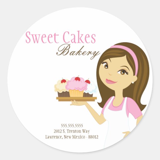 20 - 1,5" Bakery Brunette Baker Adressaufkleber Runder Aufkleber (Vorderseite)