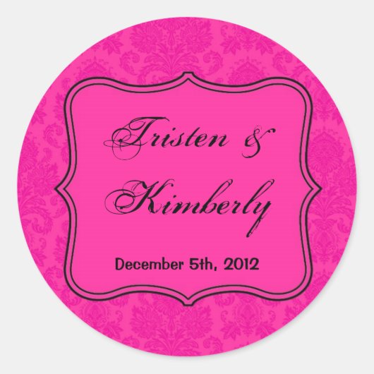 20 - 1,5" Bevorzugen Stickers Hot Pink Bla Damask  (Vorderseite)