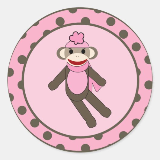 20 - 1,5" Bevorzugen Stickers Pink Sock Affe (Vorderseite)