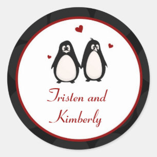 20 - 1.5" Favor Aufkleber Pinguin Liebe Paar Partn