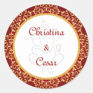 20 - 1.5" Gefallen Stickers Lord Ganesha/Hindu Red