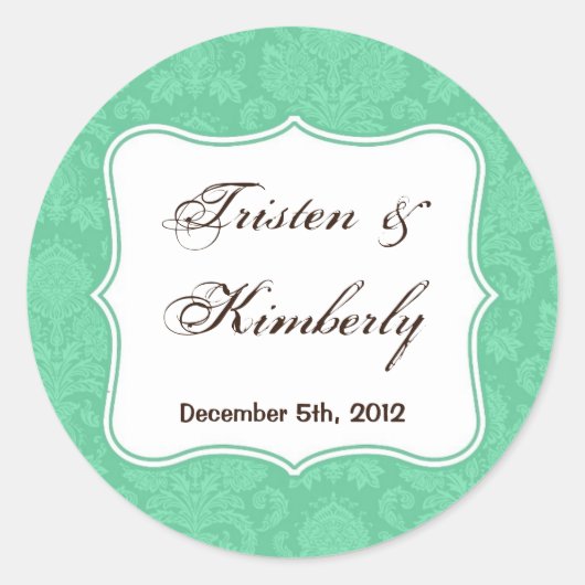 20 - 1,5" Gefallen Stickers Mint White Damask Lace (Vorderseite)