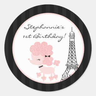 20 - 1,5" Gefallen Stickers Pink Poodle in Paris