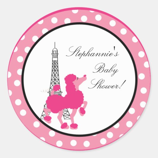 20 - 1,5" Gefallen Stickers Pink Poodle Paris Eiff (Vorderseite)