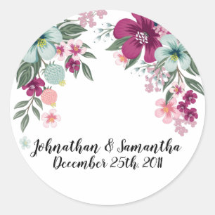 20 - 1,5" Gefallen Stickers Tropical Blume auf Whi