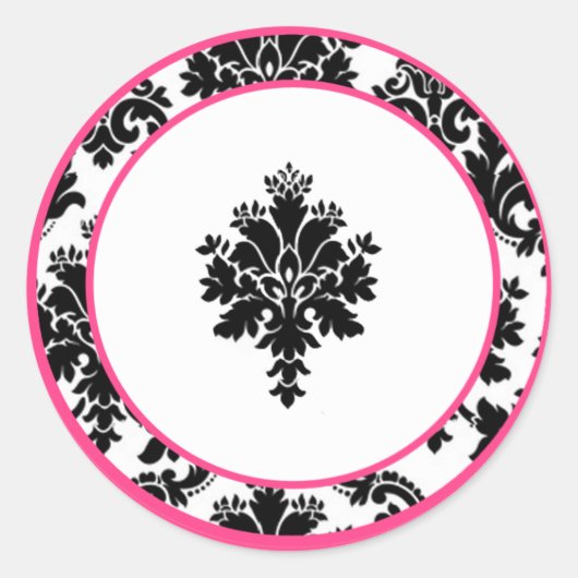 20 - 1,5" Umschlag Aufkleber Hot Pink Black Damask (Vorderseite)