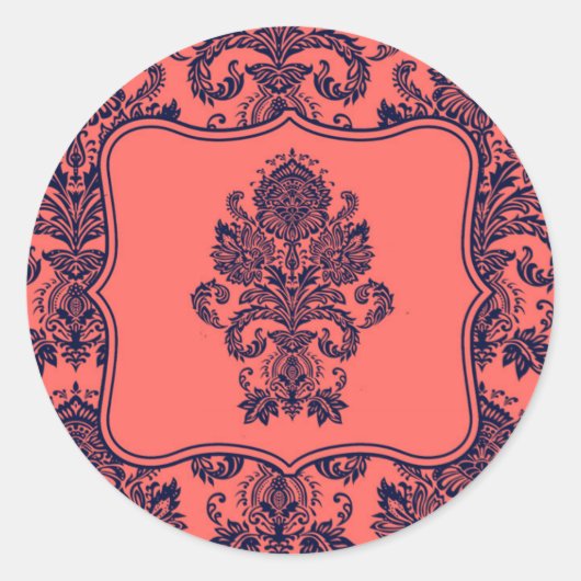 20 - 1,5 Umschlag Aufkleber Navy Blue Cora Damask (Vorderseite)