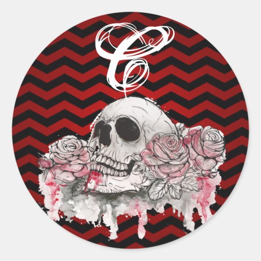 20 - 1,5 Umschlag Aufkleber Schädel Rose Zickzack (Vorderseite)