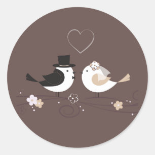 20 - 1,5 Umschlag Siegel Hochzeit Vögel Braut Bräu Runder Aufkleber