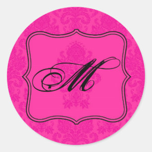 20 - 1,5 Umschlag Siegel Hot Pink Schwarzer Damast Runder Aufkleber
