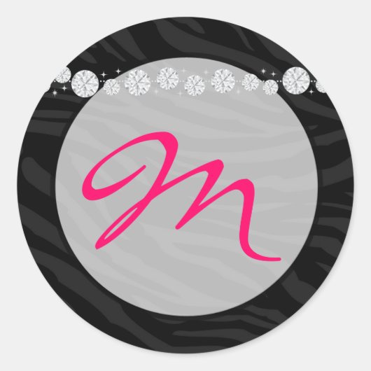 20 - 1,5 Umschlag-Siegel-Monogramm Zebra Diamant Runder Aufkleber (Vorderseite)