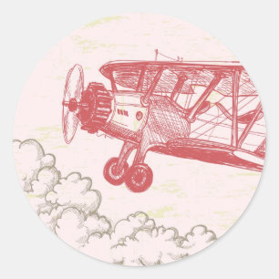 20 - 1,5 Umschlag Siegel Vintage Flugzeug in Wolke Runder Aufkleber