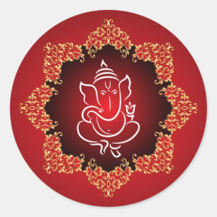 20 - 1.5" Umschlagaufkleber Lord Ganesha/Hindu Red Runder Aufkleber