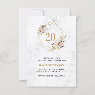20 - 20. Geburtstagsparty Blumenmarmor Chic Einladung