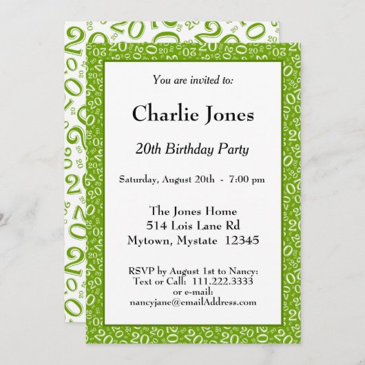 20 - 20. Veranstaltung mit Random Number Pattern G Einladung (Vorne/Hinten)