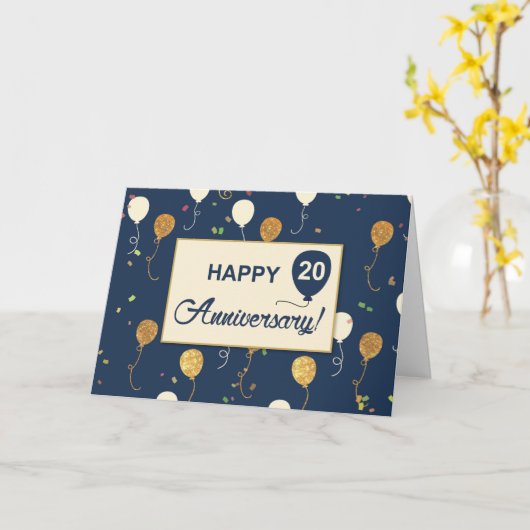 20. Anniversary Gold Look Ballons Karte (Gelbe Blume)