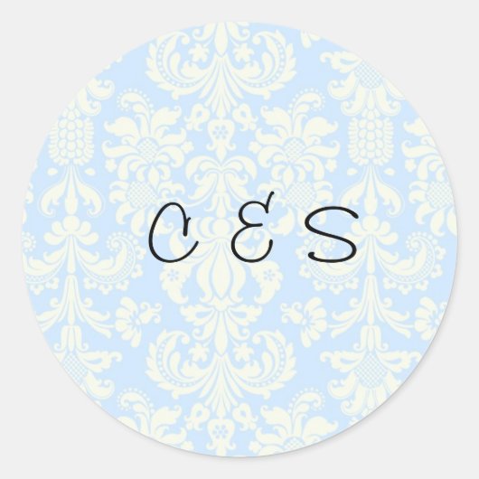 20 Blue/White Damask Wedding Favor Stickers (Vorderseite)