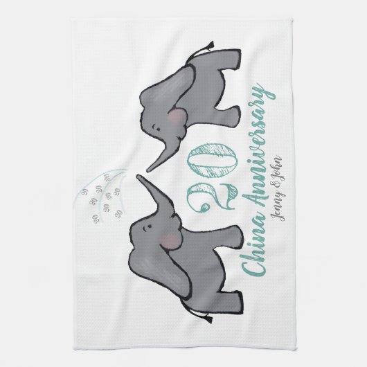 20. China Hochzeitstag niedlicher Elefant Geschirrtuch (Vertikal)