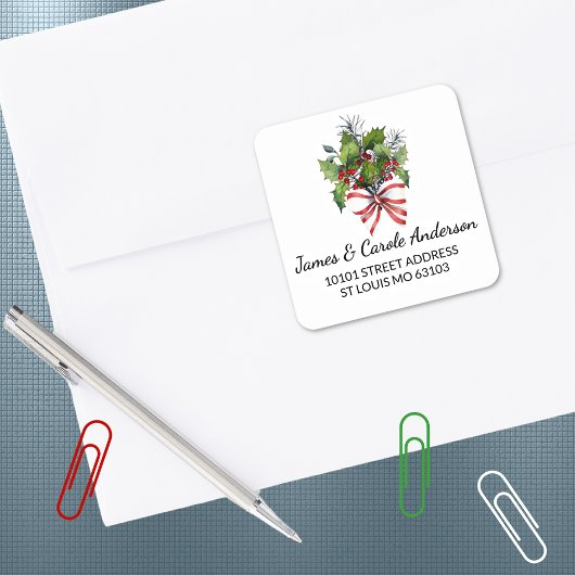 20 Cute Holly & Red Berries Return Address Sticker
