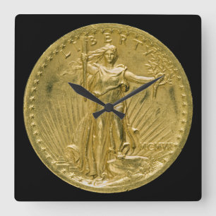 20 Dollar Gold Piece Liberty Skulptur 1907 Quadratische Wanduhr