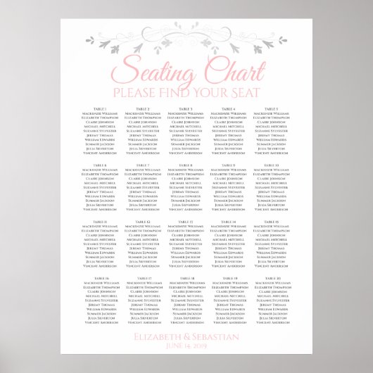 20 einfache Tabelle Rosa und Grau Hochzeitstabelle Poster (Vorne)