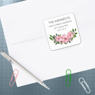 20 Elegante Pinke Weihnachtsstern-Girlande-Adresse Quadratischer Aufkleber