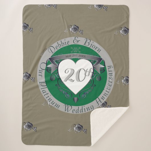 20. Emerald Green & Gray Heart Emblem Sherpadecke (Vorderseite)