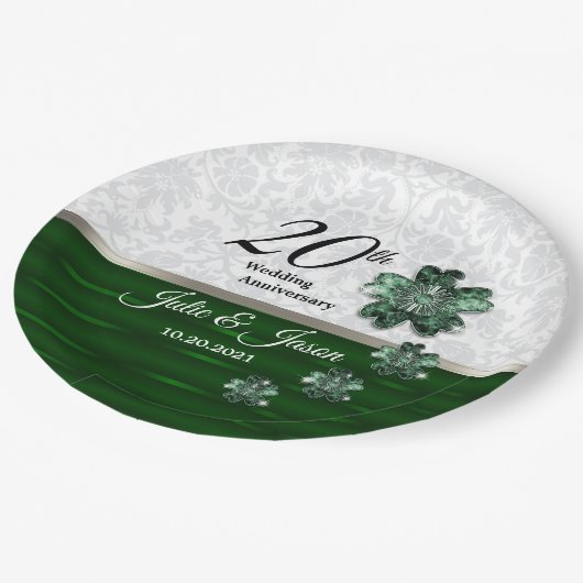 20. Emerald Jewel Wedding Jubiläum Design Pappteller (Schrägansicht)